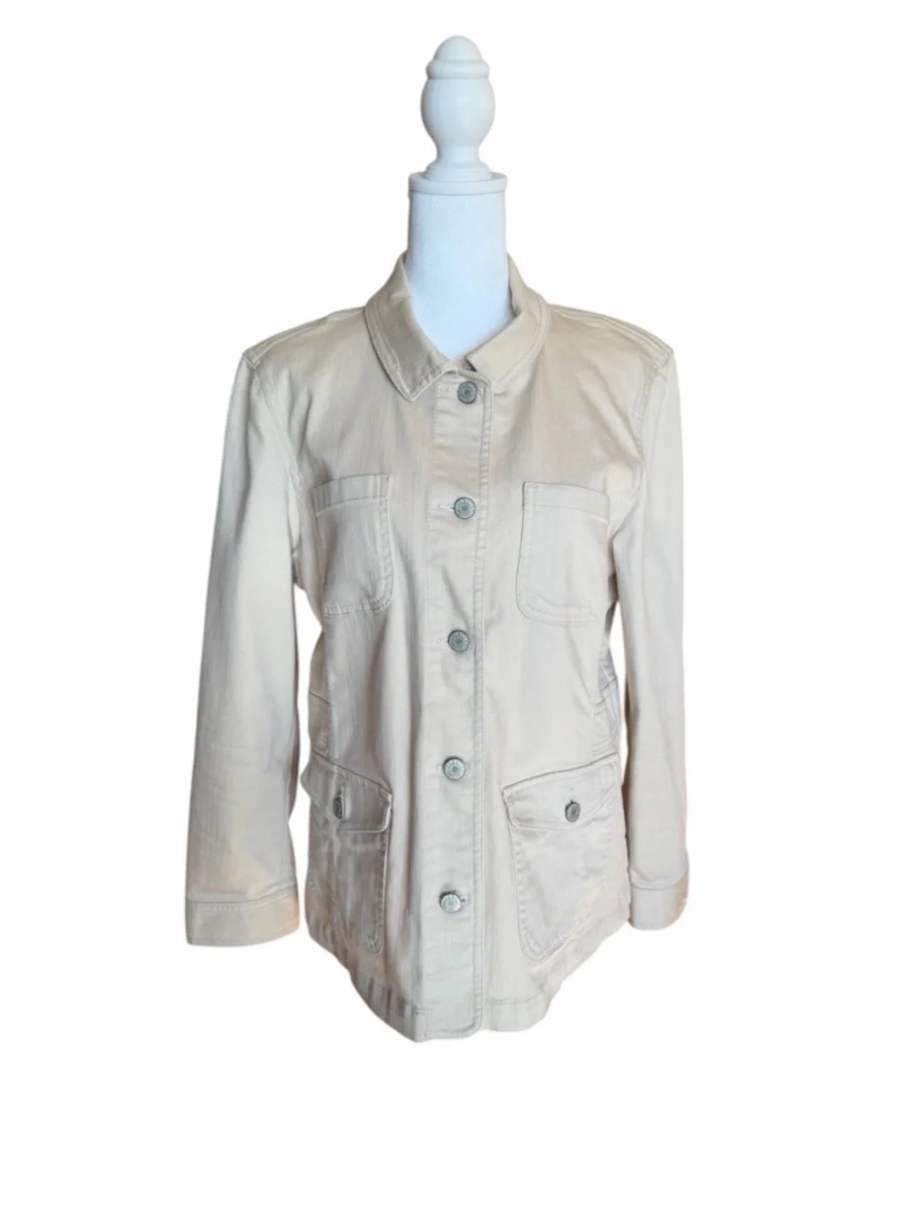 Talbots Petite Light Beige Jean Jacket with Front Buttons - Picture 8 of 14
